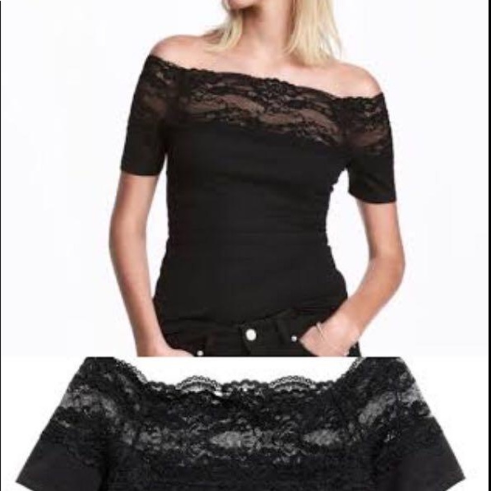 H&M-Small-Off The Shoulder Lace Black Top